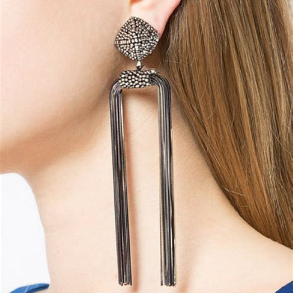 Sachin + Babi Dupio Clip-On Tassel Earrings Gunmetal Silver - Picture 1 of 2